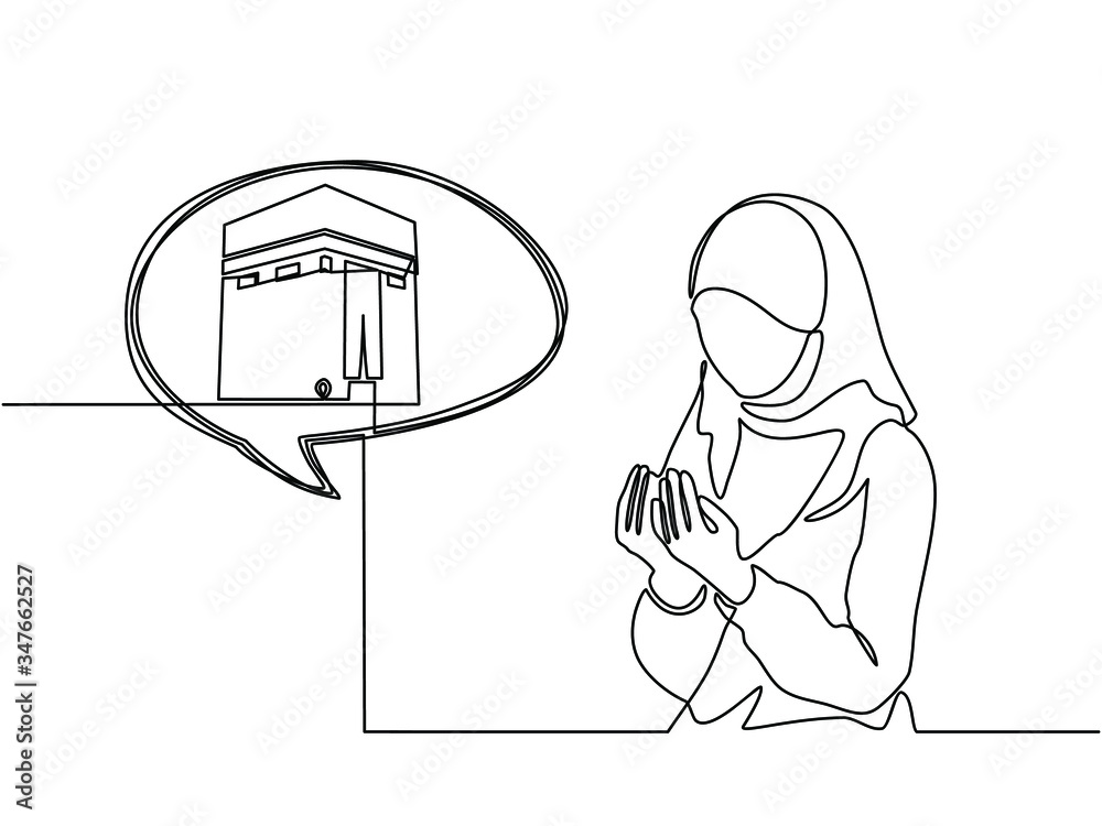 Continuous Line Drawing Of Muslim Woman Praying For Allah Facing The continuous-line-drawing-of-muslim-woman-praying-for-allah-facing-the