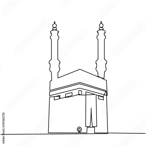 Continuous line drawing of kaaba in masjid al haram in mecca saudi arabia isolated on white background