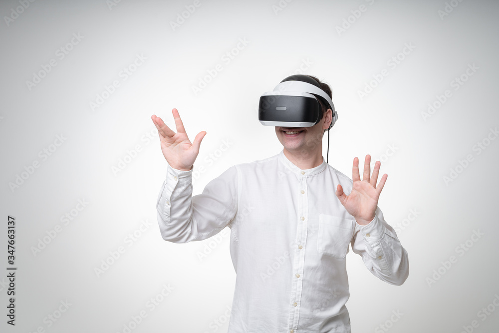 guy exploring reality in vr glasses guy exploring reality in vr glasses
