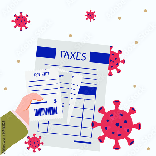 Obraz na plátně vector illustration, receipts and payments in hand, around the virus covid 19