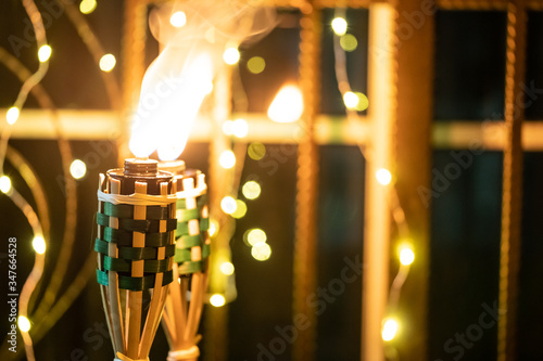 Bamboo oil lamp or pelita for eid or hari raya decoration
