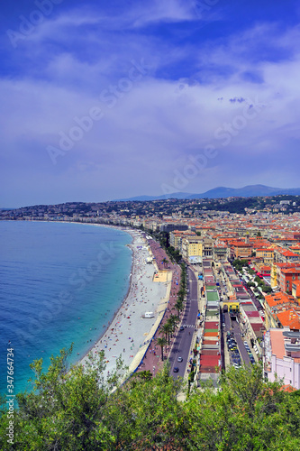 The Promenade des Anglais on the Mediterranean Sea at Nice, France along the French Riviera. © Jbyard