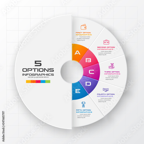 Circle chart infographic template with 5 options,Vector illustration.