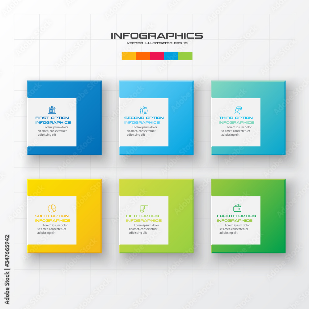 Business infographics template 6 steps with square,Element for design invitations,Vector illustration.
