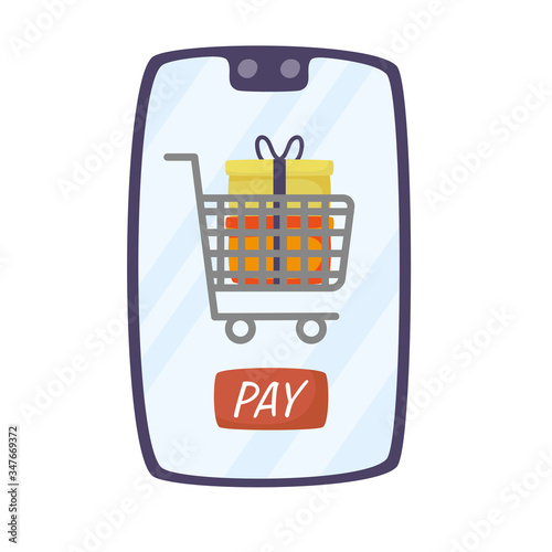 smartphone with shopping cart and gifts