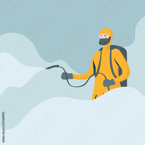 man cleaner with biosafety suit character