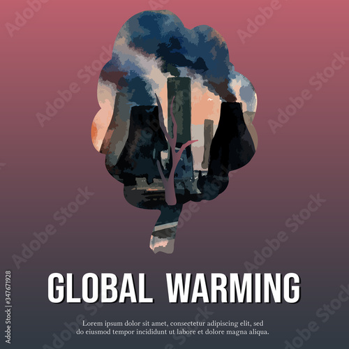 Global Warming and Pollution. Social media advertising campaign, save the world template design , creative watercolor vector illustration design