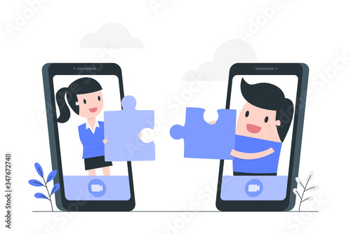 Online cooperation and teamwork concept illustration.