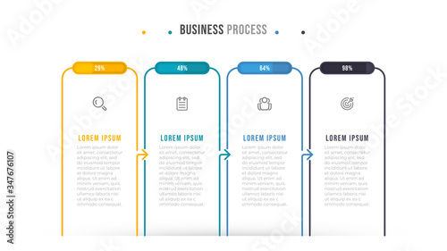 Thin line flat infographic design with process bar template. Business concept with icon and 4 steps, options, Vector illustration.