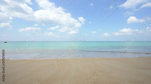 Phuket beach sea, View of beach sea on sun light in the summer. At Maikao Beach, Phuket, Thailand.  Freedom travel concept. 4K Prores UHD, Video Clip.