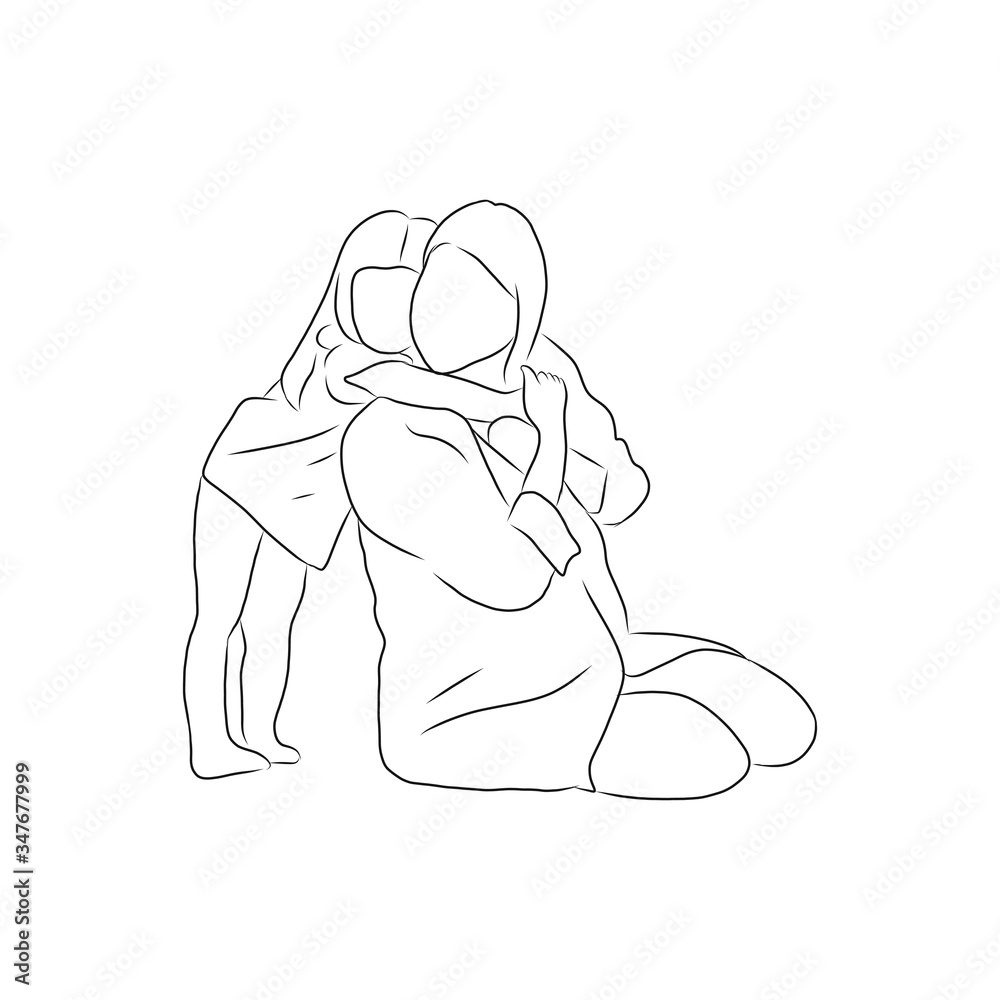 Obraz premium line drawing of the child is hugging her mom.