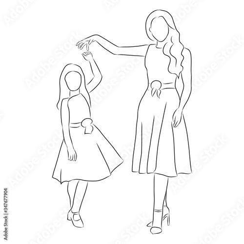 line drawing of the mother is dancing with the child