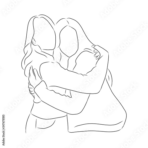 line drawing of mother hugs her child