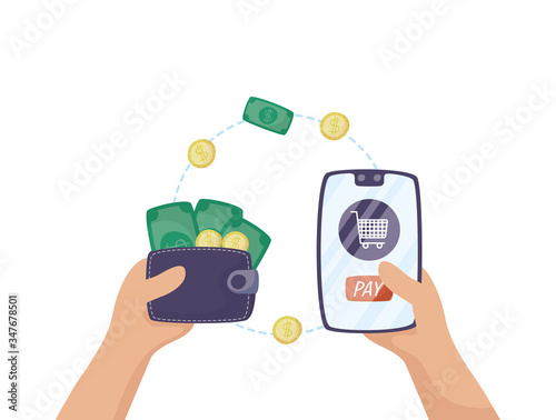 smartphone with shopping cart and wallet money