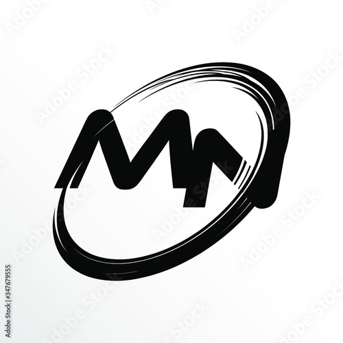 Initial Letter MN Brush Effect Logo Design