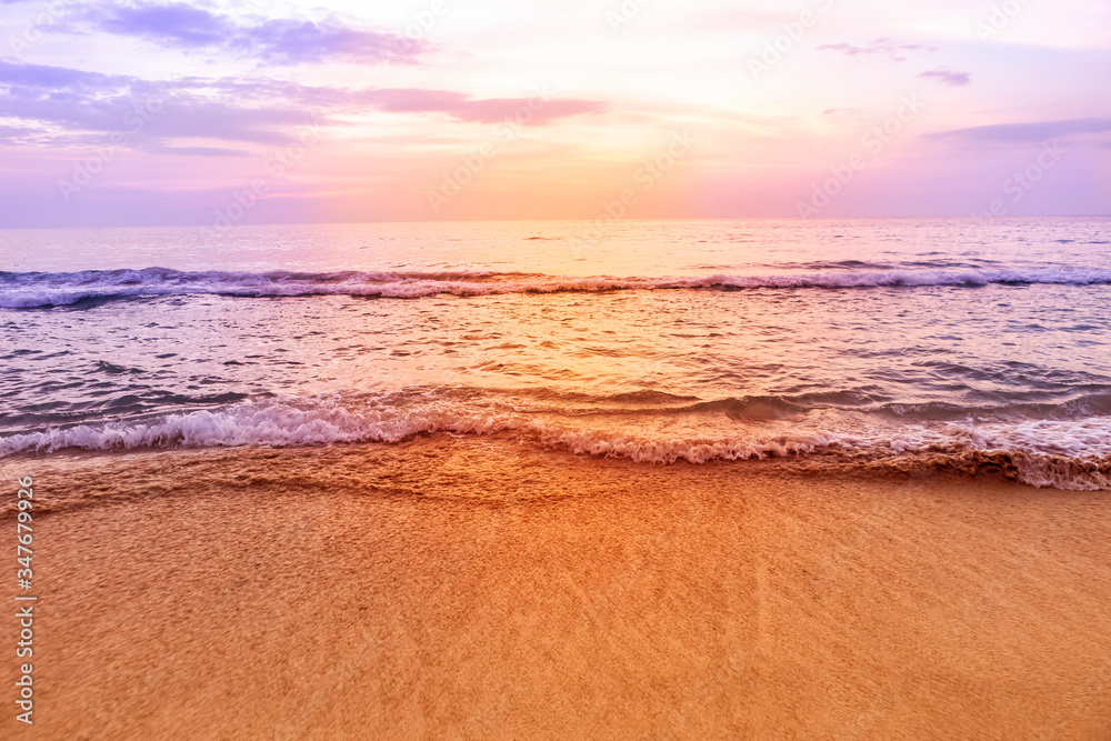 Beautiful sunset at the beach, relaxing by the sea, summer holiday, nature background, tropical weather