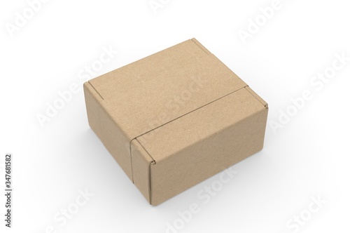 Blank Tuck In Flap Packaging Paper Box For Branding With paper label sleeve, 3d render illustration. © godesignz