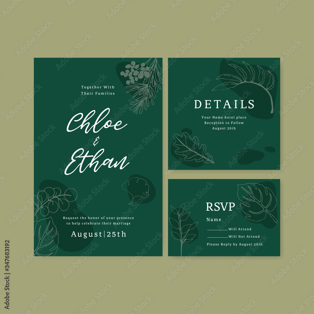 Line art tropical flower for  wedding Invitation card, save the date, thank you, rsvp template. Vector. Flower line art.