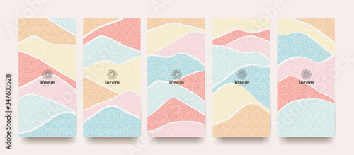 Vector set packaging templates japanese of nature luxury or premium products. Japan wallpaper. Vector illustration.