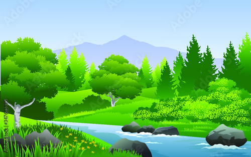 landscape with river and forest