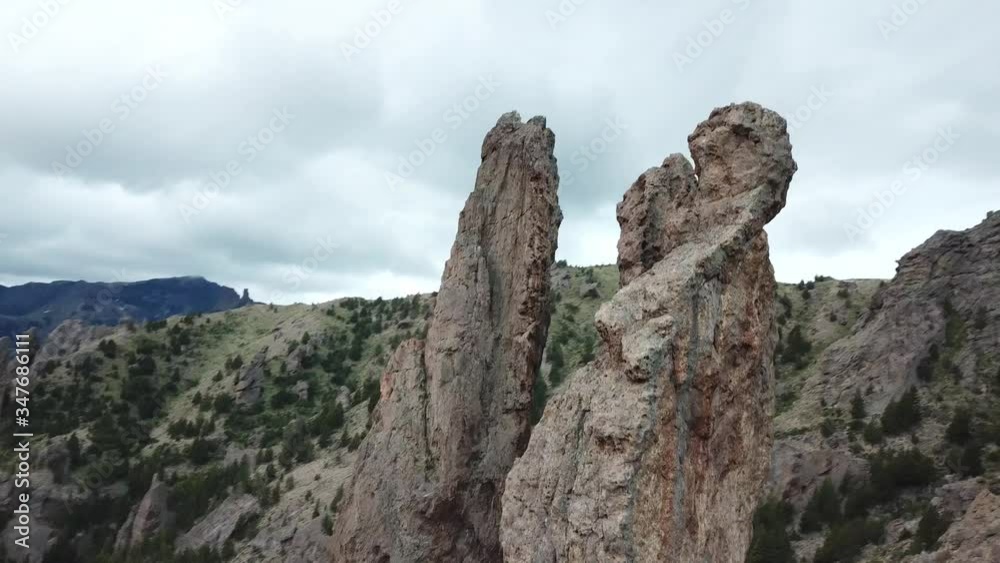 Aerial View of Rocky Tower Formation Above Rio Negro Valley, Patagonia, Argentina Aerial View of Rocky Tower Formation Above Rio Negro Valley, Patagonia, Argentina
