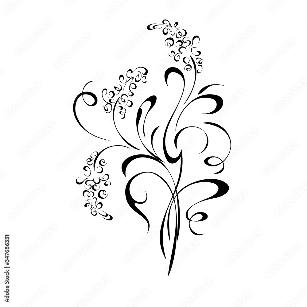 ornament 1154. stylized bouquet of twigs with flowers and curls in black lines on a white background ornament 1154. stylized bouquet of twigs with flowers and curls in black lines on a white background