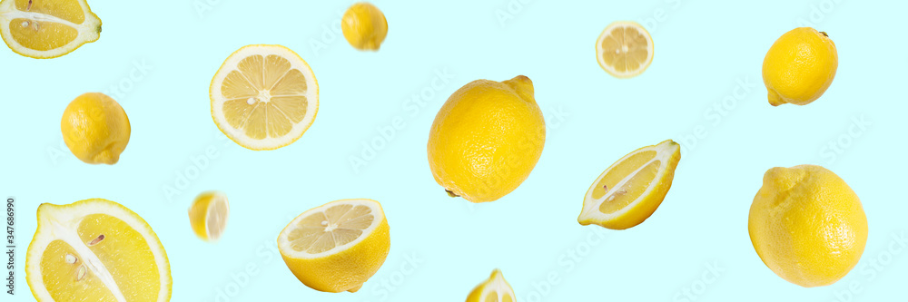 フレッシュなレモン（日本の広島レモン）の躍動感あふれる背景