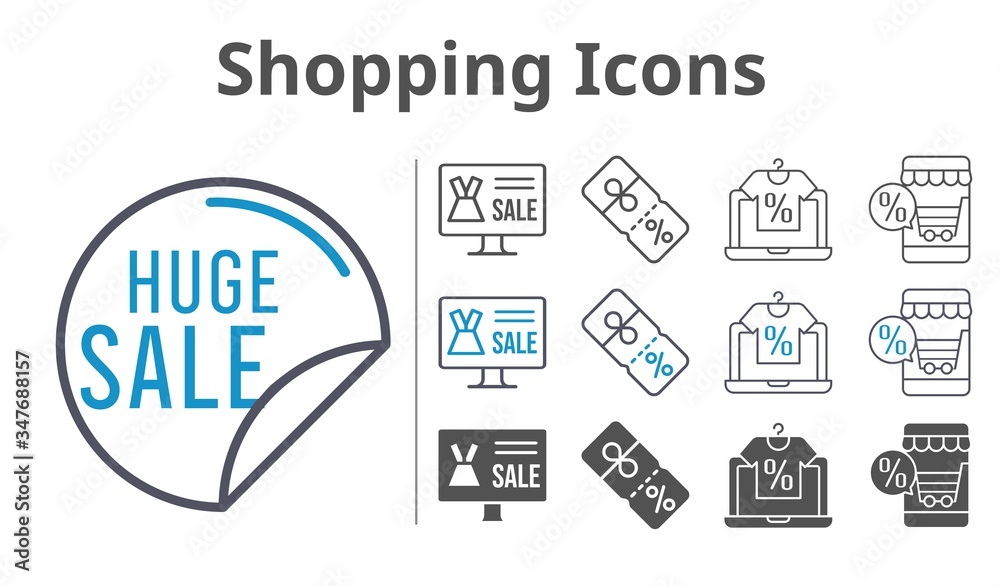 shopping icons icon set included online shop, sale, discount icons shopping icons icon set included online shop, sale, discount icons