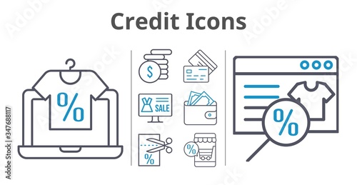 credit icons set. included online shop, wallet, money, voucher, credit card icons. bicolor styles. © crysis.design