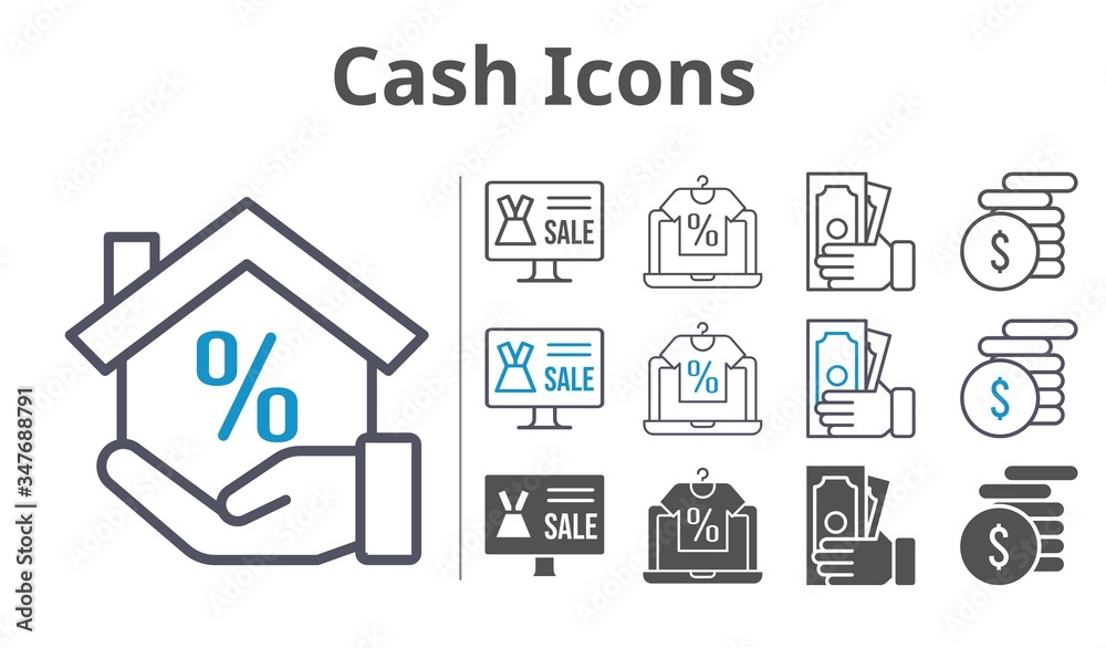 cash icons icon set included online shop, mortgage, money icons cash icons icon set included online shop, mortgage, money icons