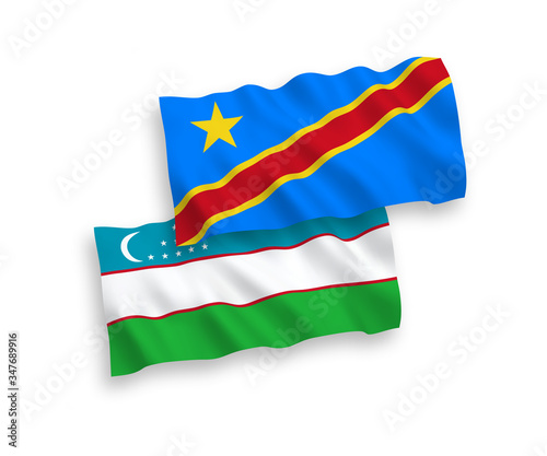 Free Download National vector fabric wave flags of Uzbekistan and Democratic Republic of the Congo isolated on white background. 1 to 2 proportion. - GFXLoad