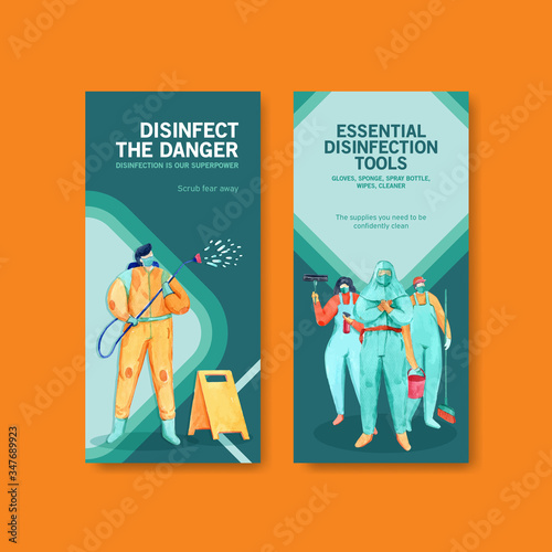 flyer or leaflet design disinfection with spraying,cleaning,washing and disinfectant protect virus,bacteria
