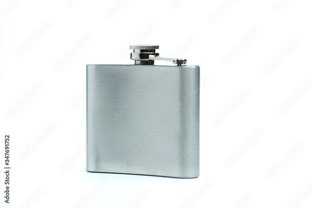Stainless hip flask isolated on a white background Stainless hip flask isolated on a white background