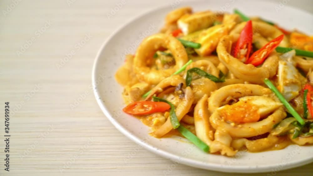 stir fried squid or octopus with salt egg - asian food style stir fried squid or octopus with salt egg - asian food style