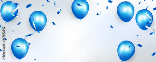 Celebration party banner with Blue color balloons background. Sale Vector illustration. Grand Opening Card luxury greeting rich.