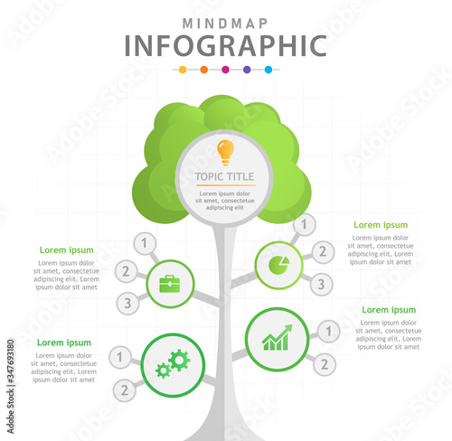 Infographic template for business. 5 Steps Modern Mindmap diagram with tree and branches, presentation vector infographic.
