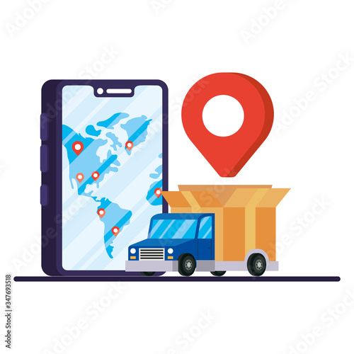 smartphone with truck delivery service