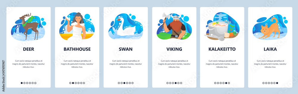 Finland website and mobile app onboarding screens vector template