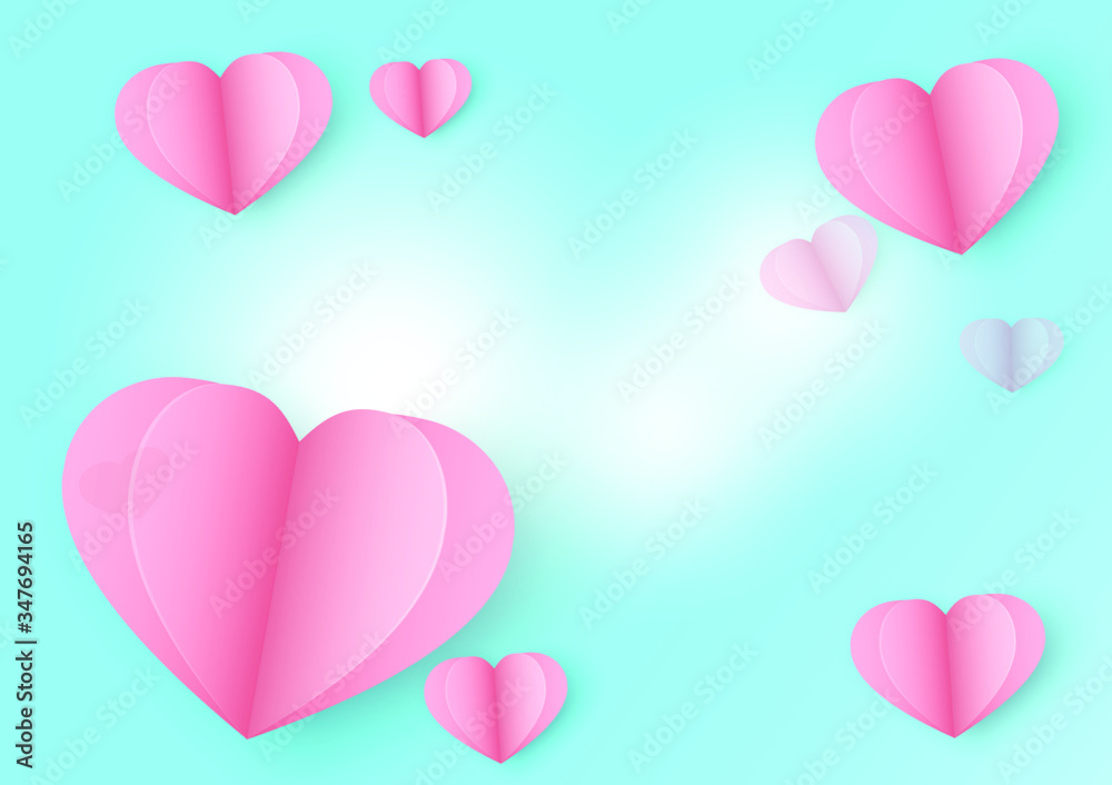 Valentine's Day, Creative paper cut heart decorated glossy green background
