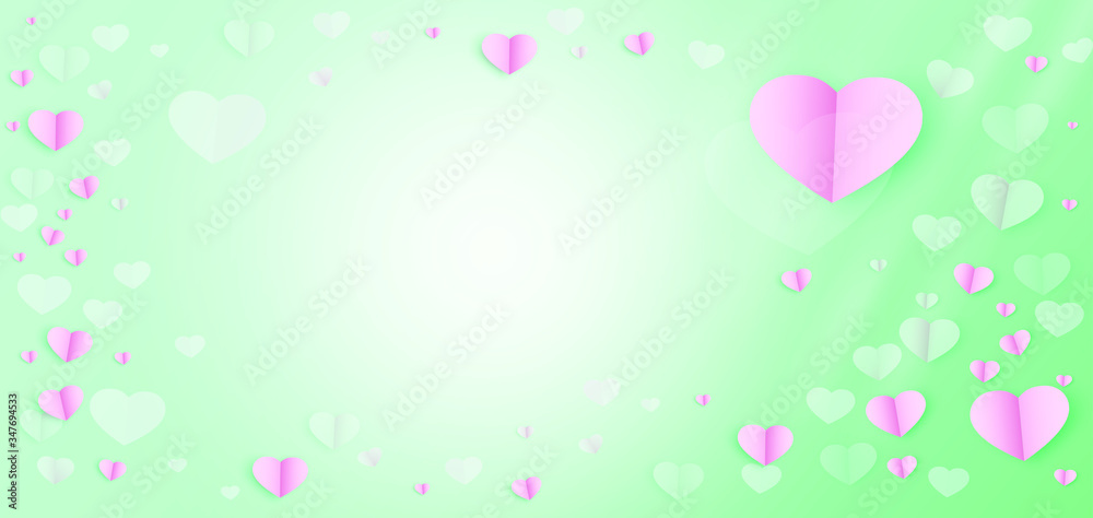 Valentine's Day, Creative paper cut heart decorated glossy green background