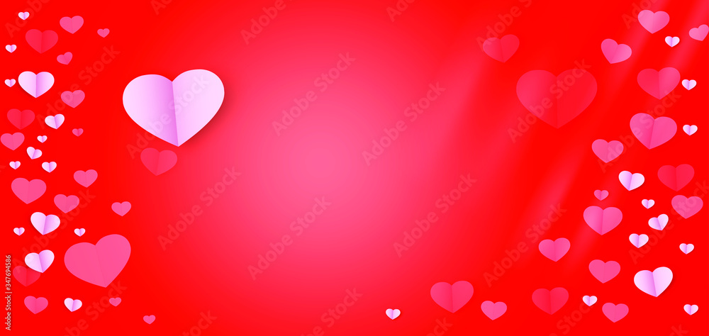 Valentine's Day, Creative paper cut heart decorated glossy red background