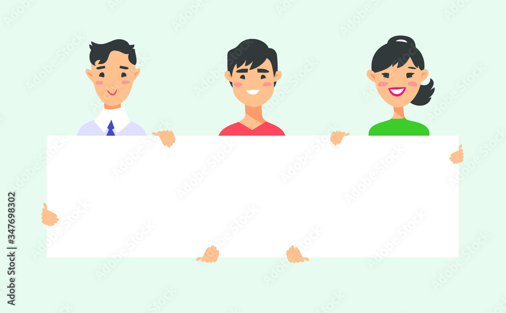 Male and female characters with board. Cartoon style people icons. Isolated guys avatars. Flat illustration men and women faces. Hand drawn vector drawing girls and boys portraits Male and female characters with board. Cartoon style people icons. Isolated guys avatars. Flat illustration men and women faces. Hand drawn vector drawing girls and boys portraits