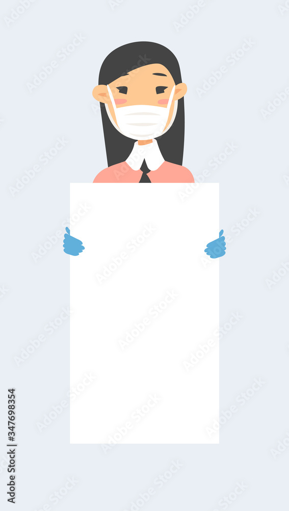 Male and female character with board. Cartoon masked people in gloves. Isolated avatar. Flat illustration protected men and women face. Hand drawn vector drawing safe girl and boy portrait Male and female character with board. Cartoon masked people in gloves. Isolated avatar. Flat illustration protected men and women face. Hand drawn vector drawing safe girl and boy portrait
