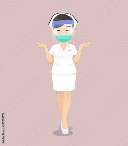 Nurse wearing a health mask or surgical mask and face shield