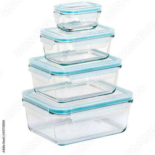 glass casseroles with lid isolated on white background photo