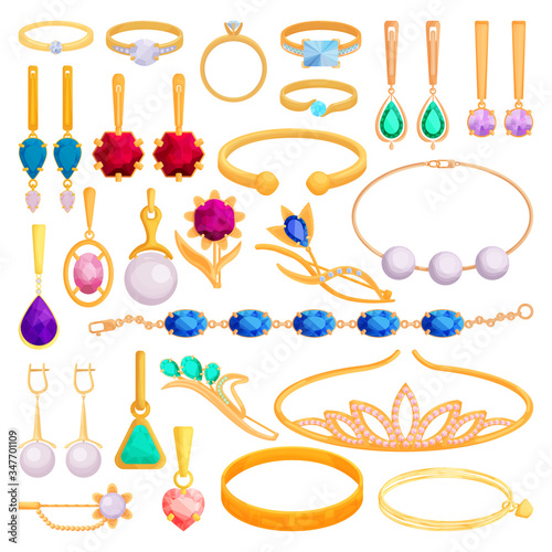 Gold jewelry vector cartoon set icon. Vector illustration jewellery on white background. Isolated cartoon set icon gold jewelry.