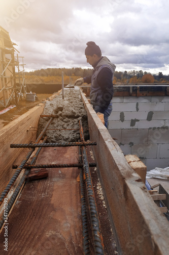 Place of foundation of new house  building  details and reinforcement of steel bars and wire rod  cement pouring.