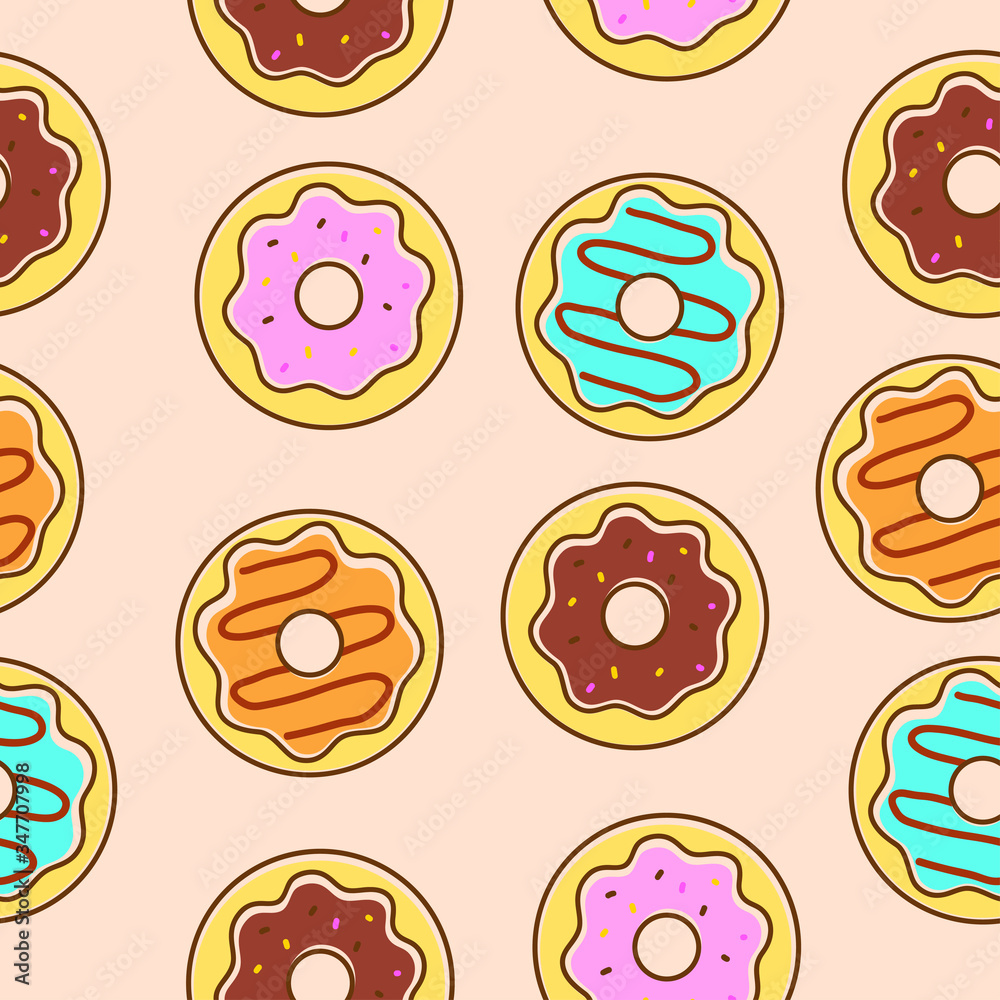 Cute doughnut seamless pattern in colorful style suitable for food background or illustration Cute doughnut seamless pattern in colorful style suitable for food background or illustration