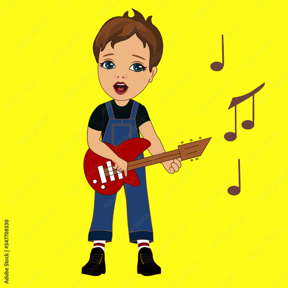 cool boy plays electric guitar, vector emoji in color, funny cartoon character from a set cool boy plays electric guitar, vector emoji in color, funny cartoon character from a set