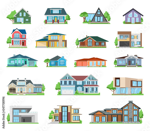Large set of houses and residences on a white background, vector illustration